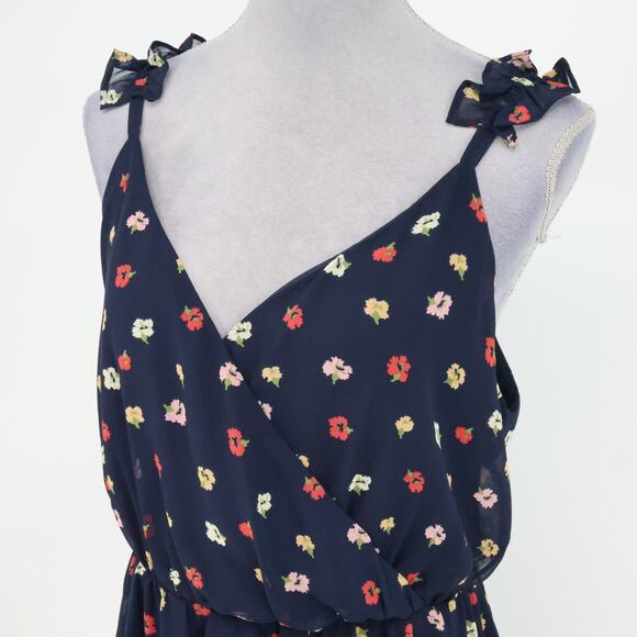 Madewell Dress Plus Size 18 Navy Blue Floral Chiffon Lined Ruffle Strap Sundress - Picture 9 of 14